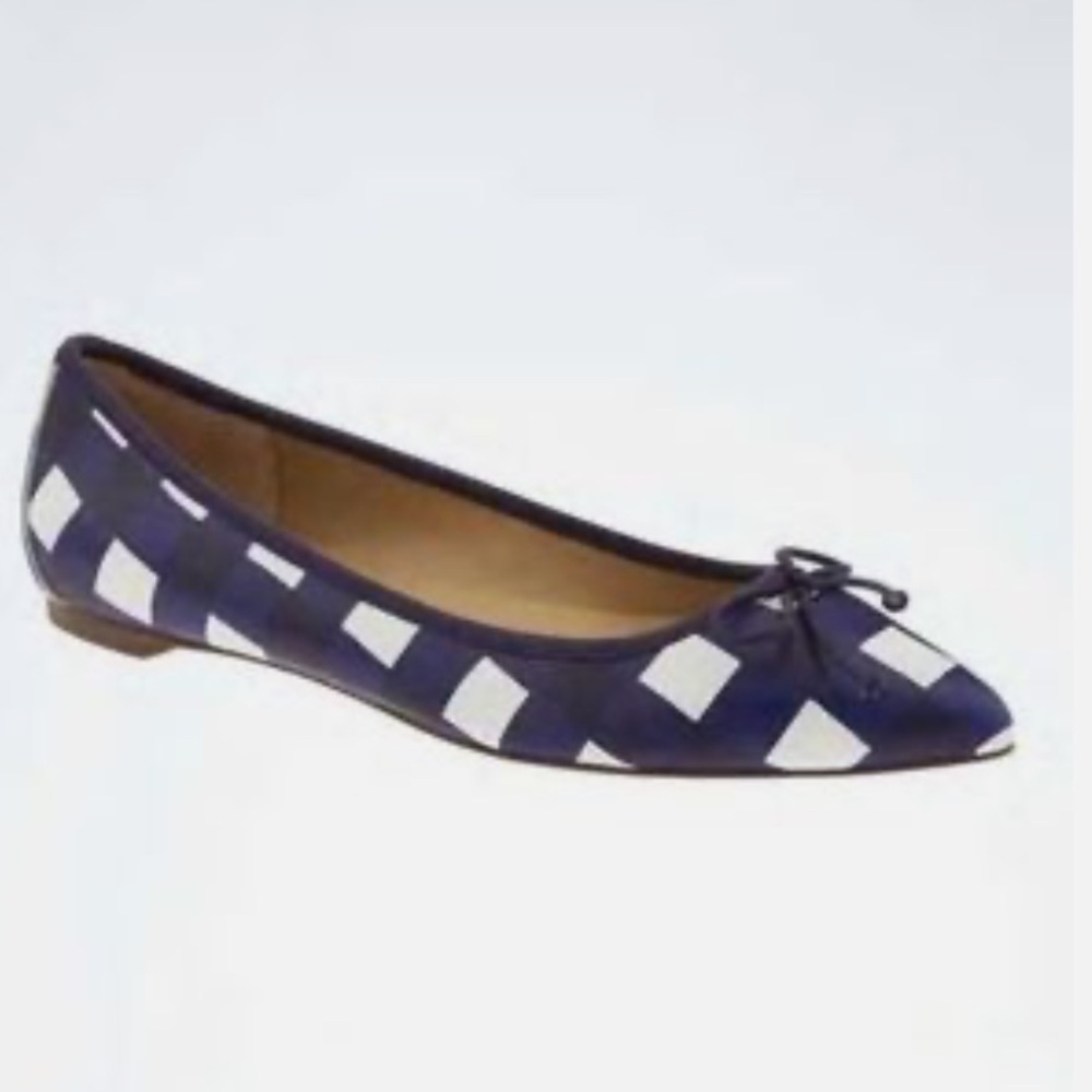 Banana Republic Womens Pointed Toe Robin Ballet Flat Blue Gingham Sz 7.5 Preppy